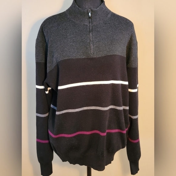 SERICA Striped Men's 1/4 Zip Sweater, Made in Italy, Size Large - Picture 1 of 10